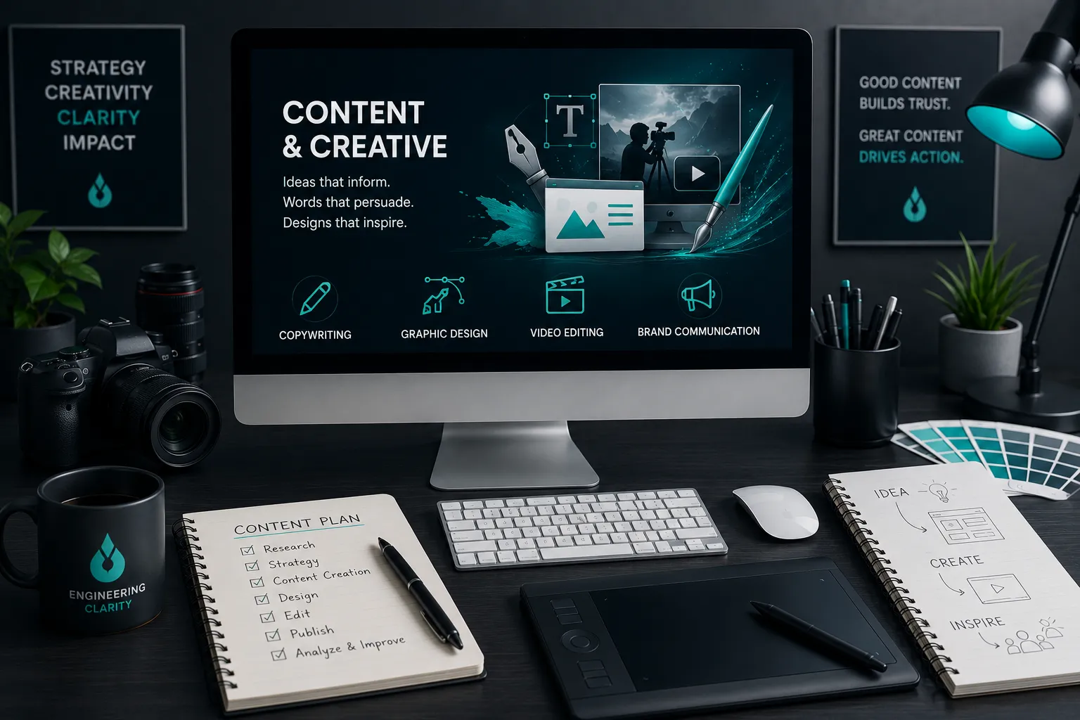Modern creative workspace with teal accents

