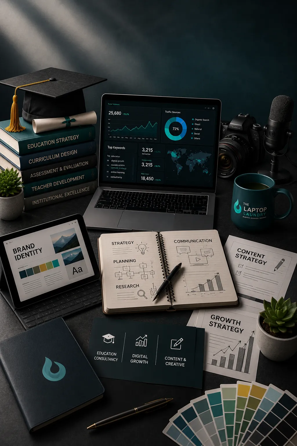 Creative workspace with digital tools